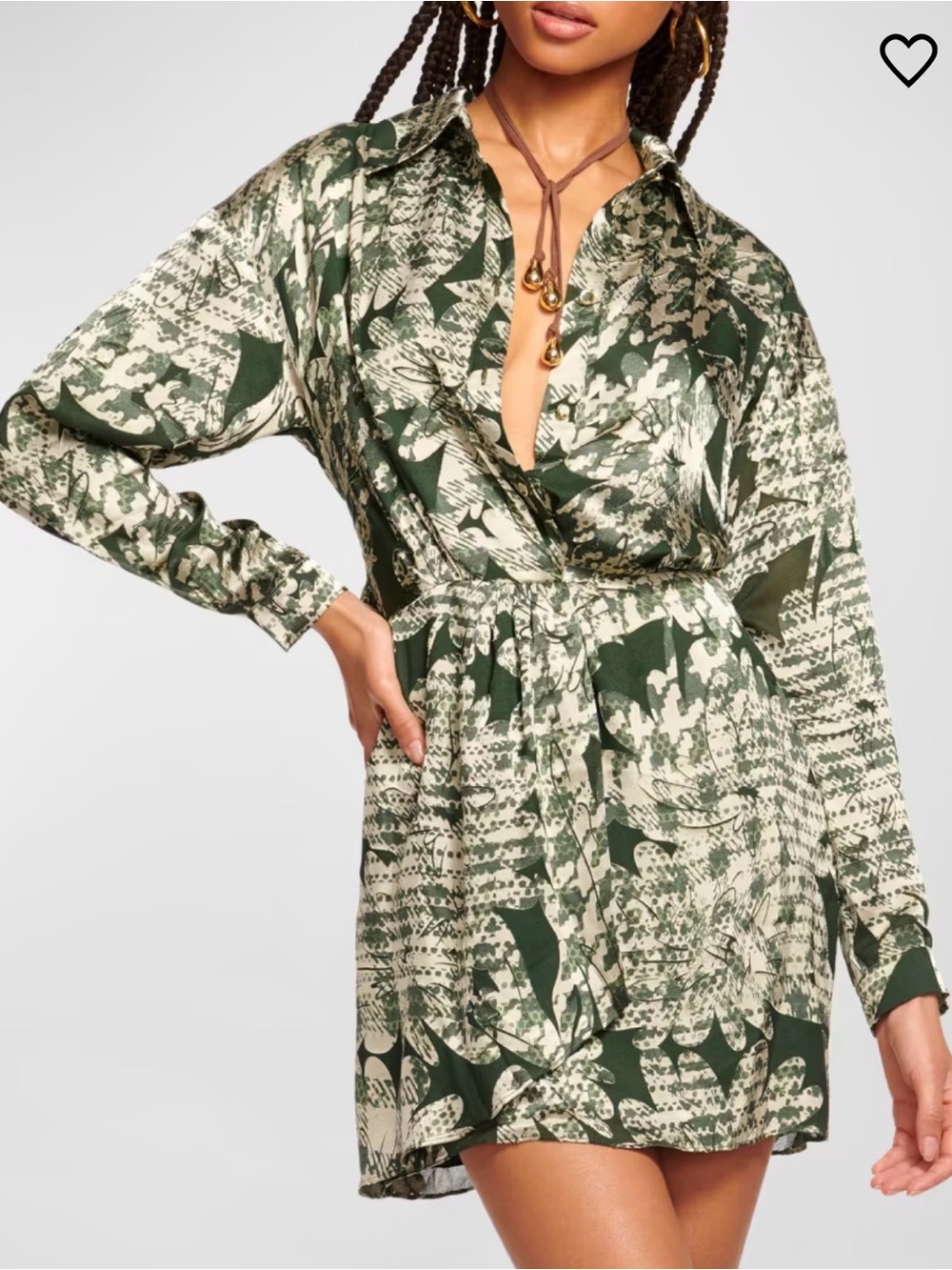 🆕 RAMY BROOK Palmer Satin Mini Dress in Dark Sage & Ivory - Sz M